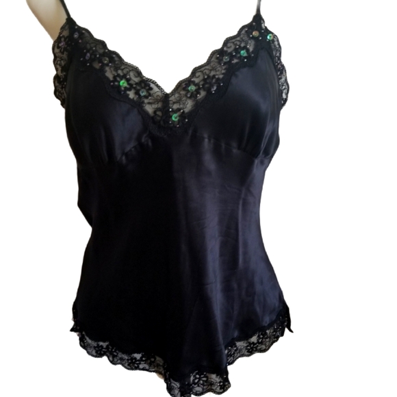 BLACK Silk Camisole Top with Straps size M - Picture 2 of 6